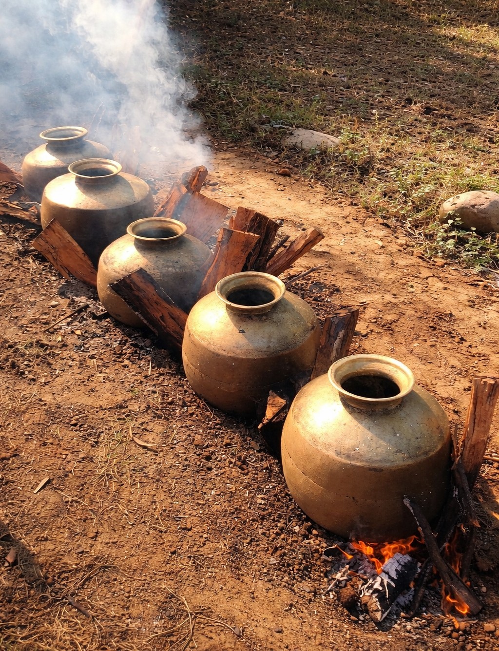 Dham being prepared in large brass vessels